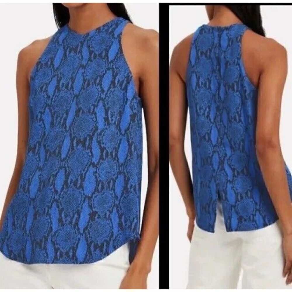 A.L.C. Woman's Sz 4 Anise Blue Black Snake Print Print Tank Top